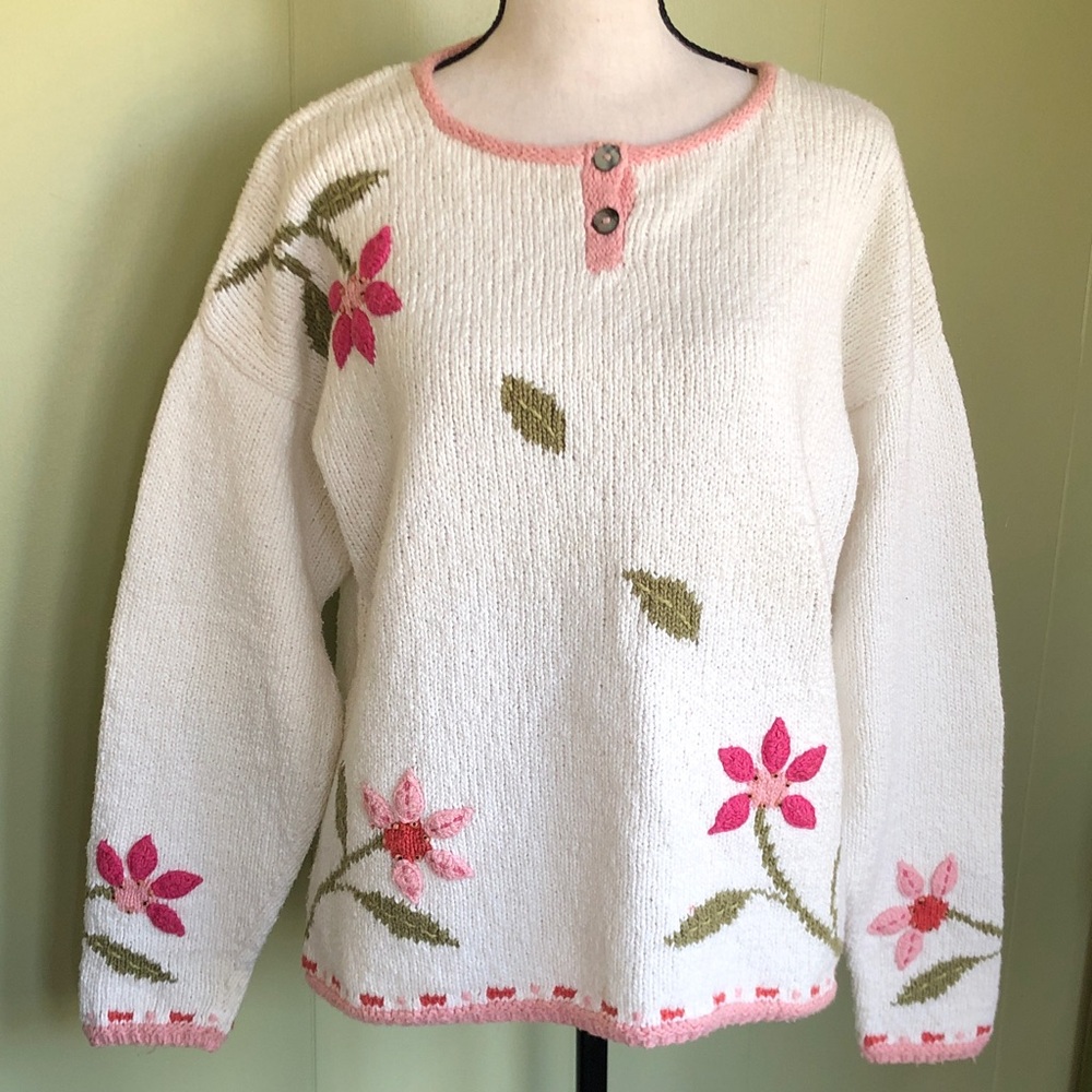 Floral Knit Sweater hand loomed in Peru